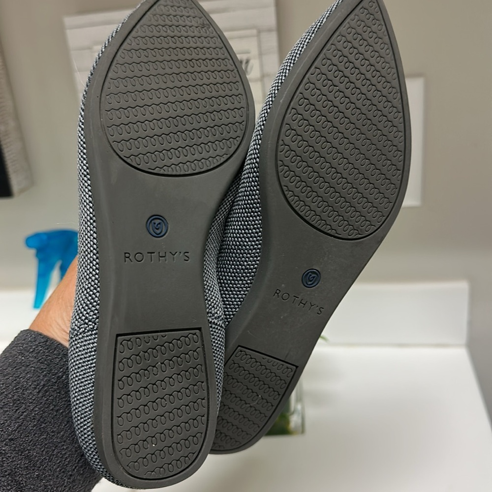 Rothy's Pointed Toe Flats in Charcoal Gray with Blue Trim - Picture 8 of 16